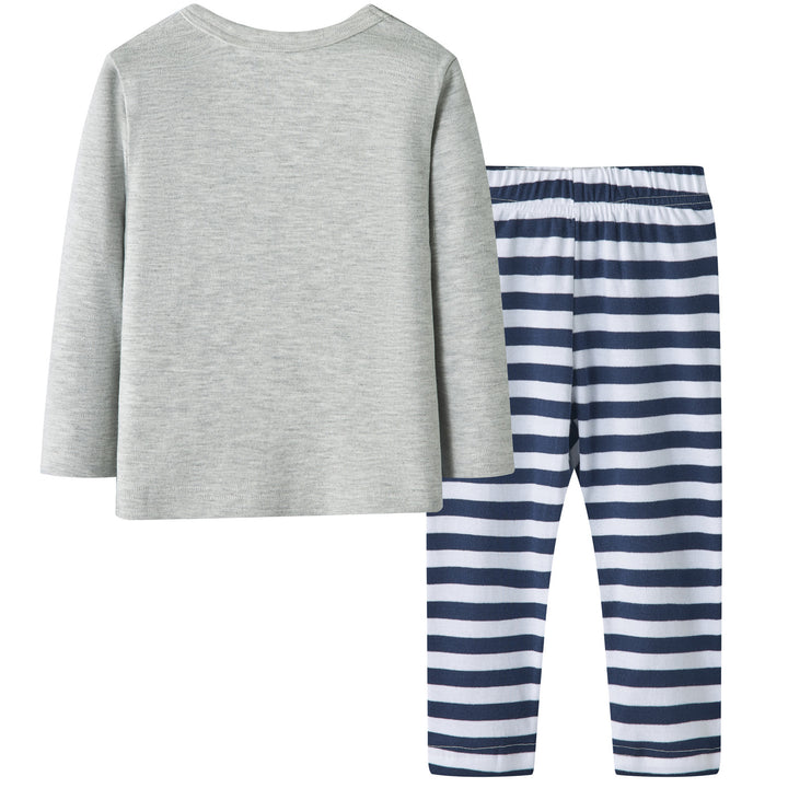 Baby Kids Pajamas Crane Grey Top n Stripe Pants Set - quixoticmuses