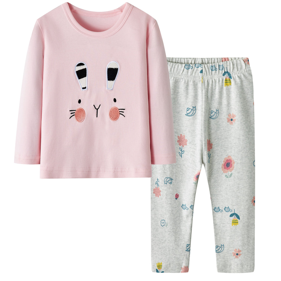 Baby Kids Pajamas Bunny Pink Top w Grey Pants Set - quixoticmuses