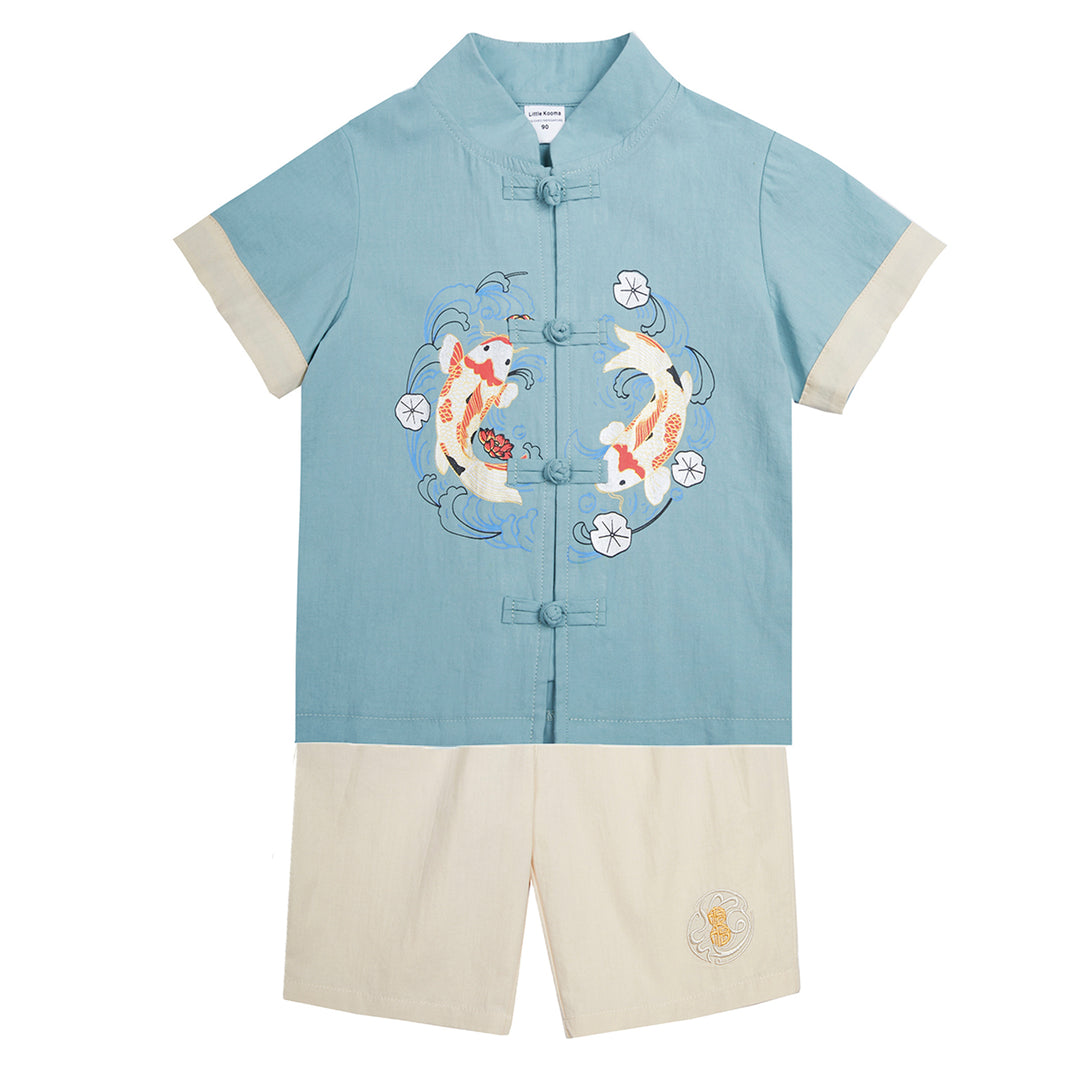 Baby Kids Boys Carp Fish Liyu Cheongsam Set Top n Shorts CNY Chinese New Year Outfit - quixoticmuses