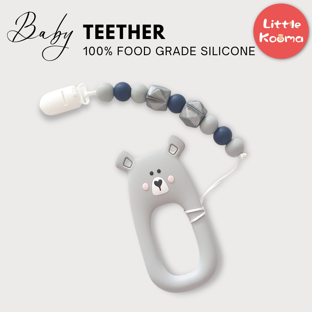 Baby Teether Set Grey Bear Silicone Teether Set By Little Cheeks - quixoticmuses