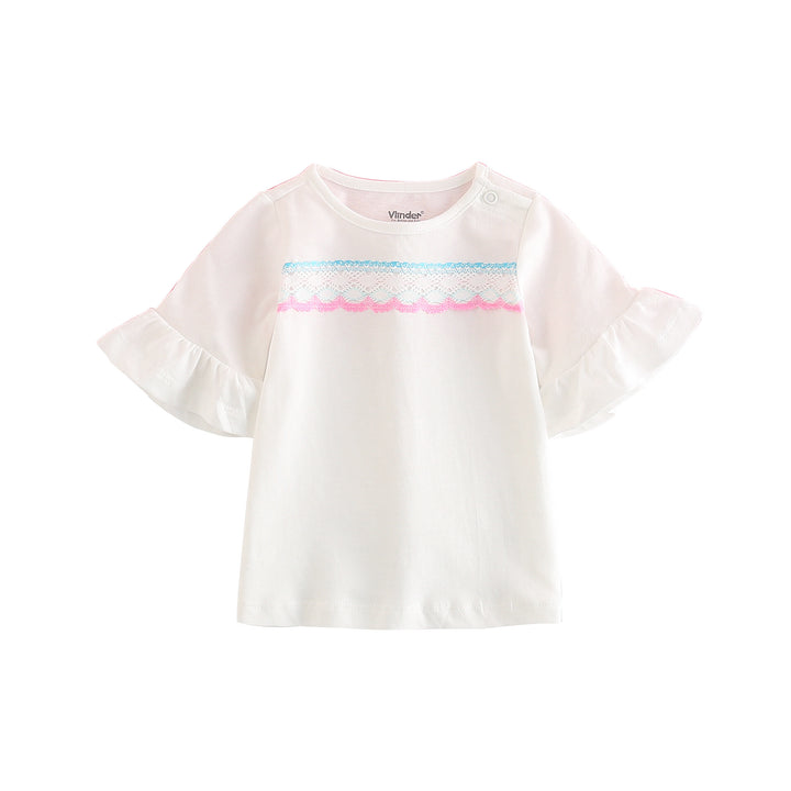 Baby Girl Ruffled Sleeves Pink  Top w Red n White Lace - quixoticmuses