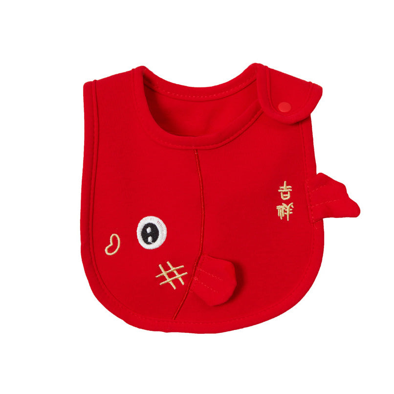 Chinese New Year Red Waterproof Bibs Dancing Lion Little Fish Designs Limited Edition For CNY Bibs - quixoticmuses