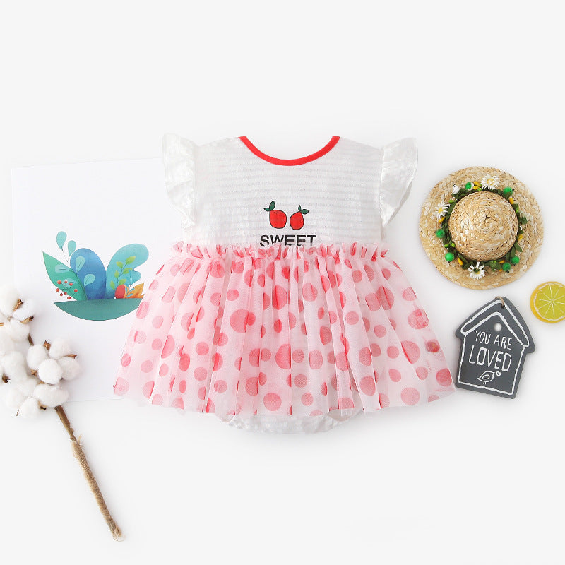 [ZBG09] Baby Girl Fruit Bodysuit Dress Voile Dotted Skirt - quixoticmuses