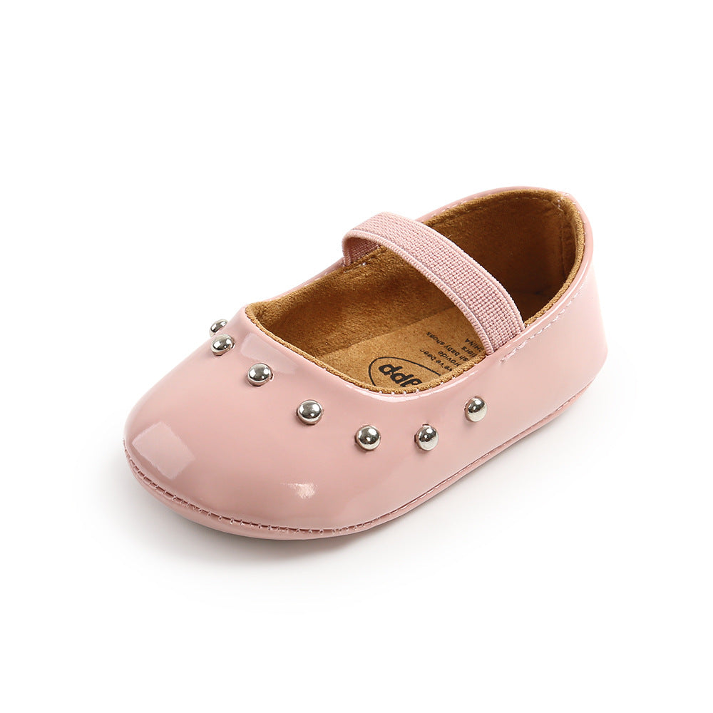 Baby Girl Patent PU Leather Magic Tape Rivets Shoes Anti-slip Flats - quixoticmuses