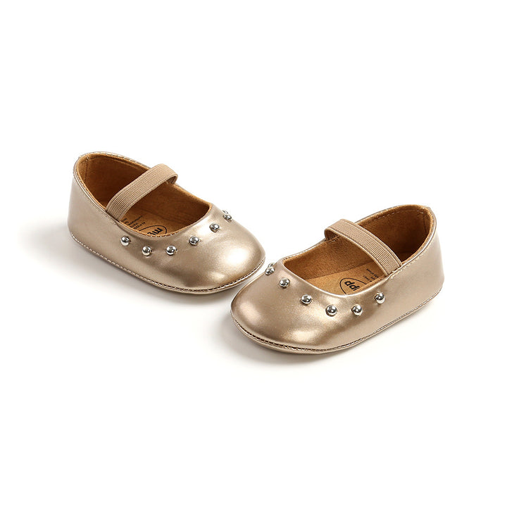 Baby Girl Patent PU Leather Magic Tape Rivets Shoes Anti-slip Flats - quixoticmuses