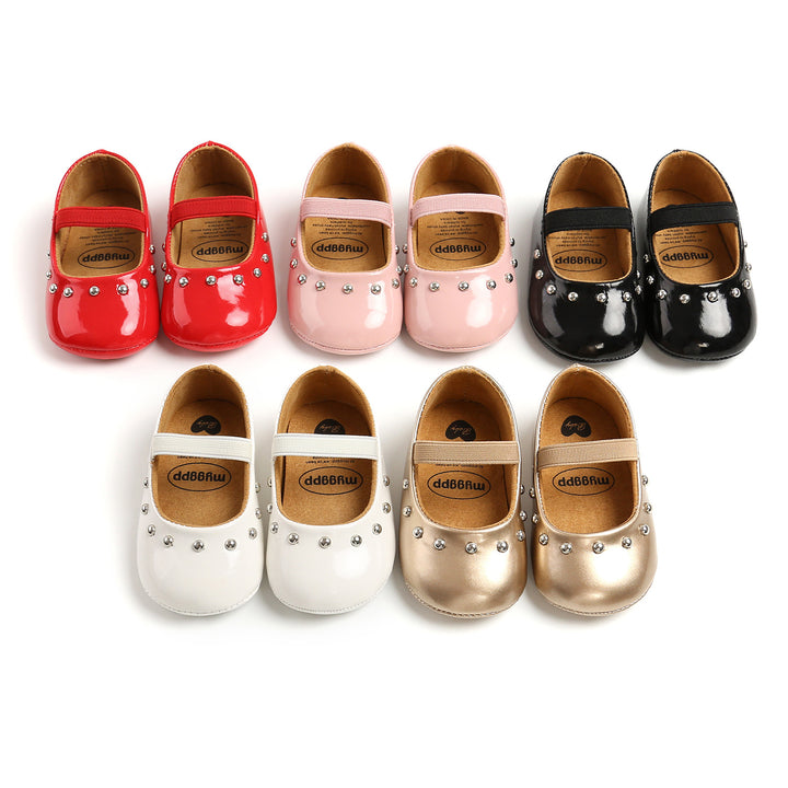 Baby Girl Patent PU Leather Magic Tape Rivets Shoes Anti-slip Flats - quixoticmuses