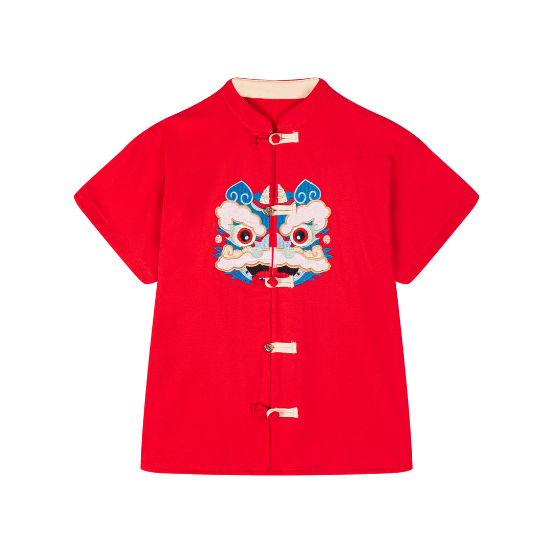 [Pre-order] Baby Kids Boys Cheongsam Set Dancing Lion Top n Shorts CNY Chinese New Year Outfit - quixoticmuses