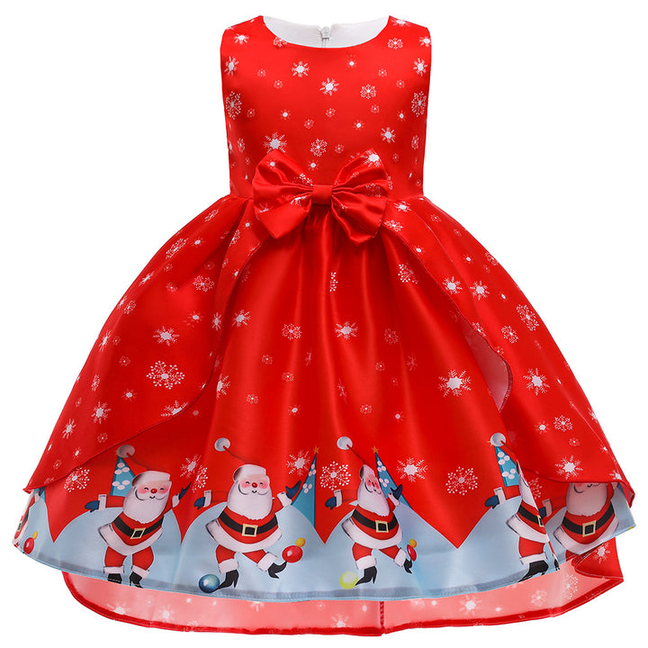 Kids Girls Sleeveless Santa Dress Big Bowtie Christmas Outfit w Zip - quixoticmuses