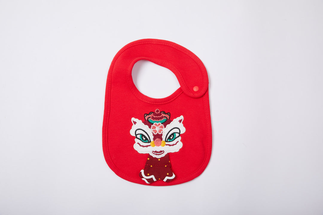 Chinese New Year Red Waterproof Bibs Dancing Lion Little Fish Designs Limited Edition For CNY Bibs - quixoticmuses