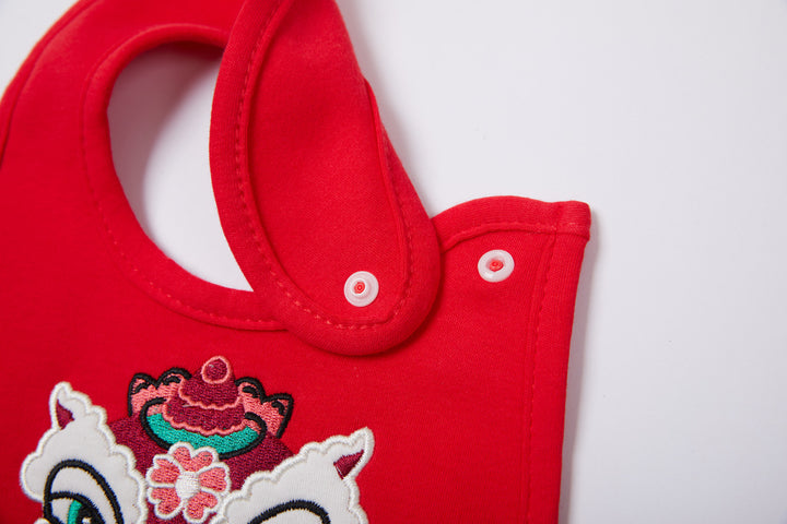 Chinese New Year Red Waterproof Bibs Dancing Lion Little Fish Designs Limited Edition For CNY Bibs - quixoticmuses