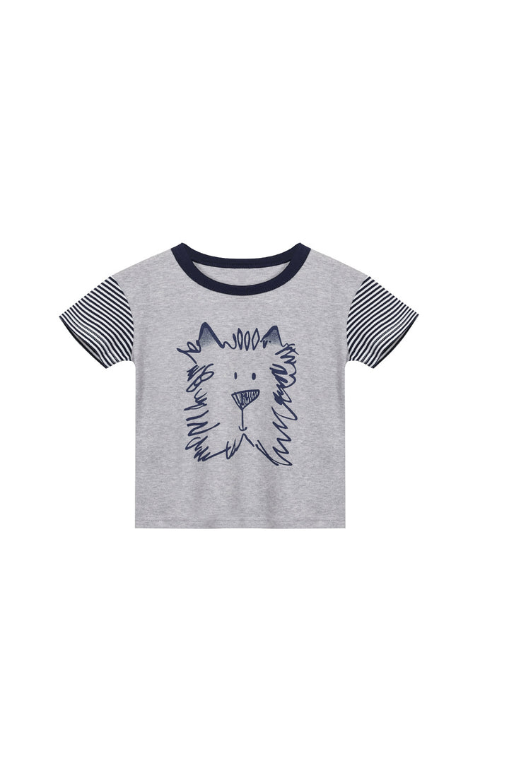 Baby Boy Lion Sketch Grey Top n Dark Blue Shorts Set - quixoticmuses