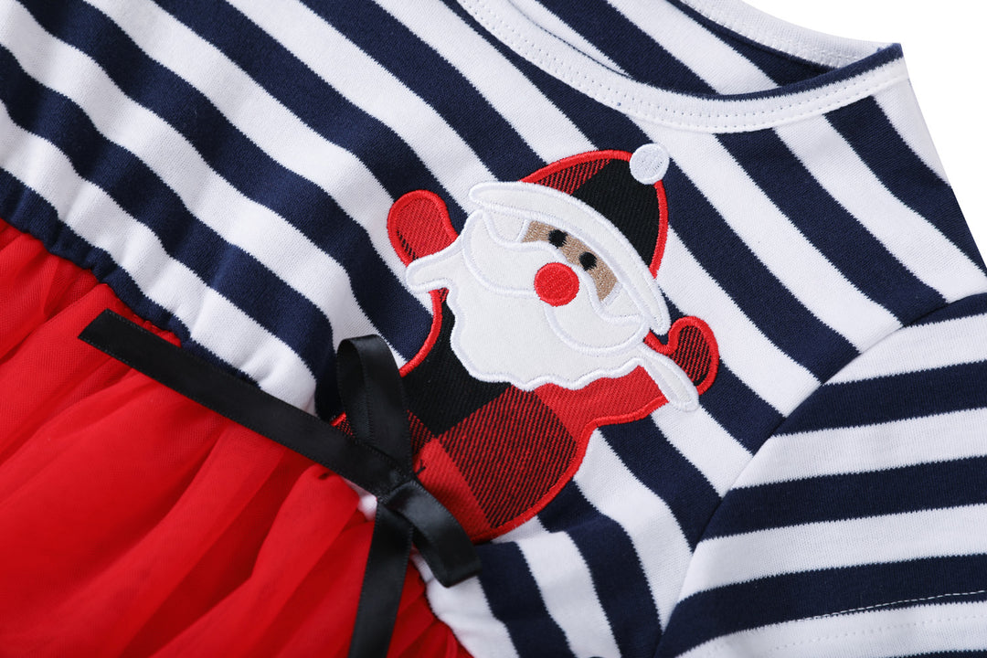 Baby Kids Christmas Outfit Stripe Santa Dress w Headband - quixoticmuses