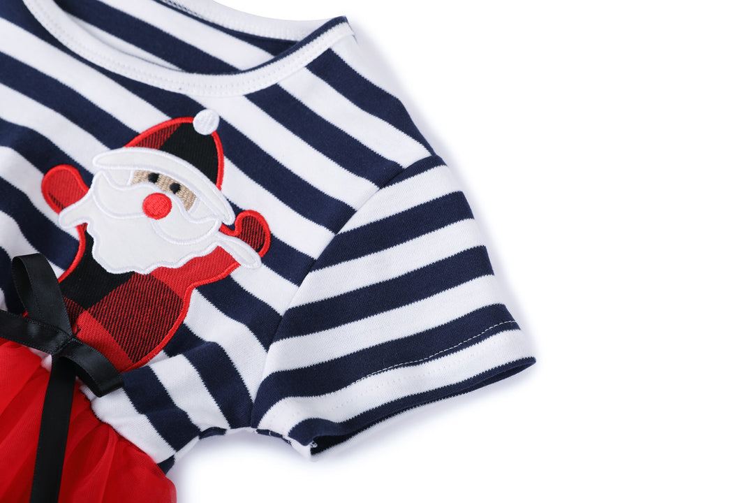 Baby Kids Christmas Outfit Stripe Santa Dress w Headband - quixoticmuses