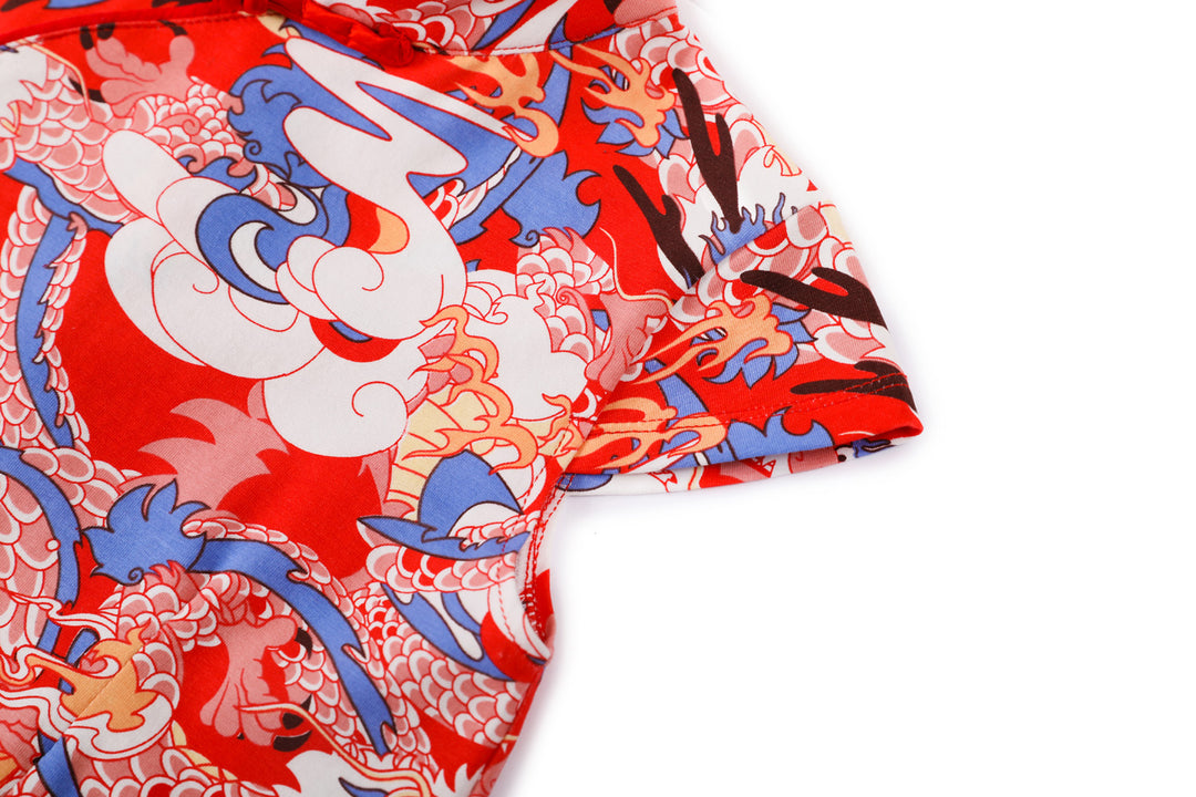 Baby Kids Girl Blue n Red Cheongsam Dress w Dragon Prints - quixoticmuses