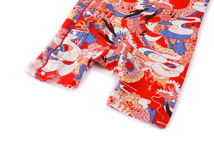 Baby Girl Blue n Red Cheongsam Romper w Dragon Prints - quixoticmuses