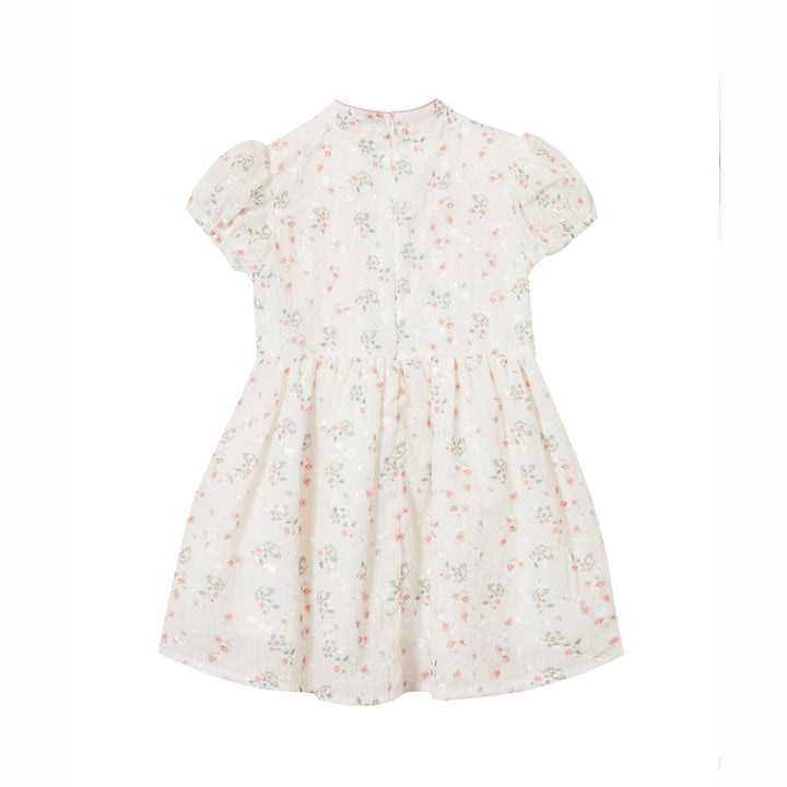 Baby Kids Girl Ivory Floral Cheongsam Dress w Embroidered Branches Green Leaves n Pink Flowers Prints - quixoticmuses