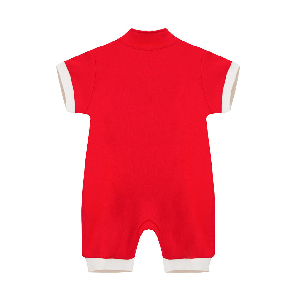 Baby Red Cheongsam Romper Gong Xi Fa Cai CNY Spring Couplets Pocket - quixoticmuses