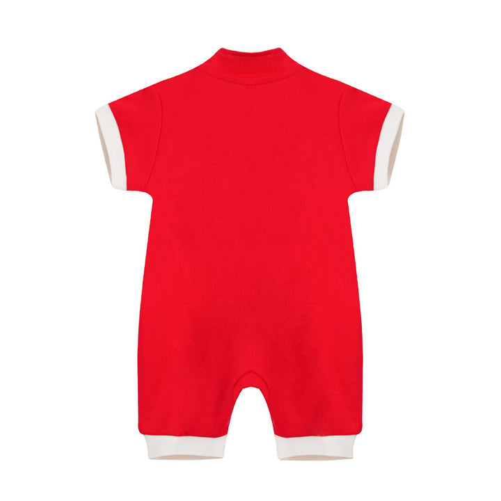 Baby Red Cheongsam Romper Gong Xi Fa Cai CNY Spring Couplets Pocket - quixoticmuses