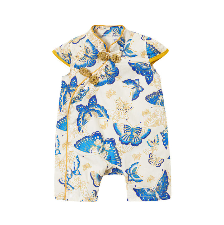 Baby Girl Cheongsam Romper Blue Butterflies - quixoticmuses