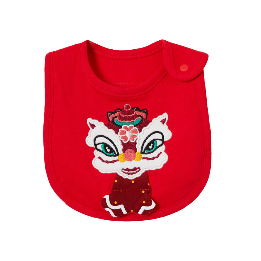 Chinese New Year Red Waterproof Bibs Dancing Lion Little Fish Designs Limited Edition For CNY Bibs - quixoticmuses