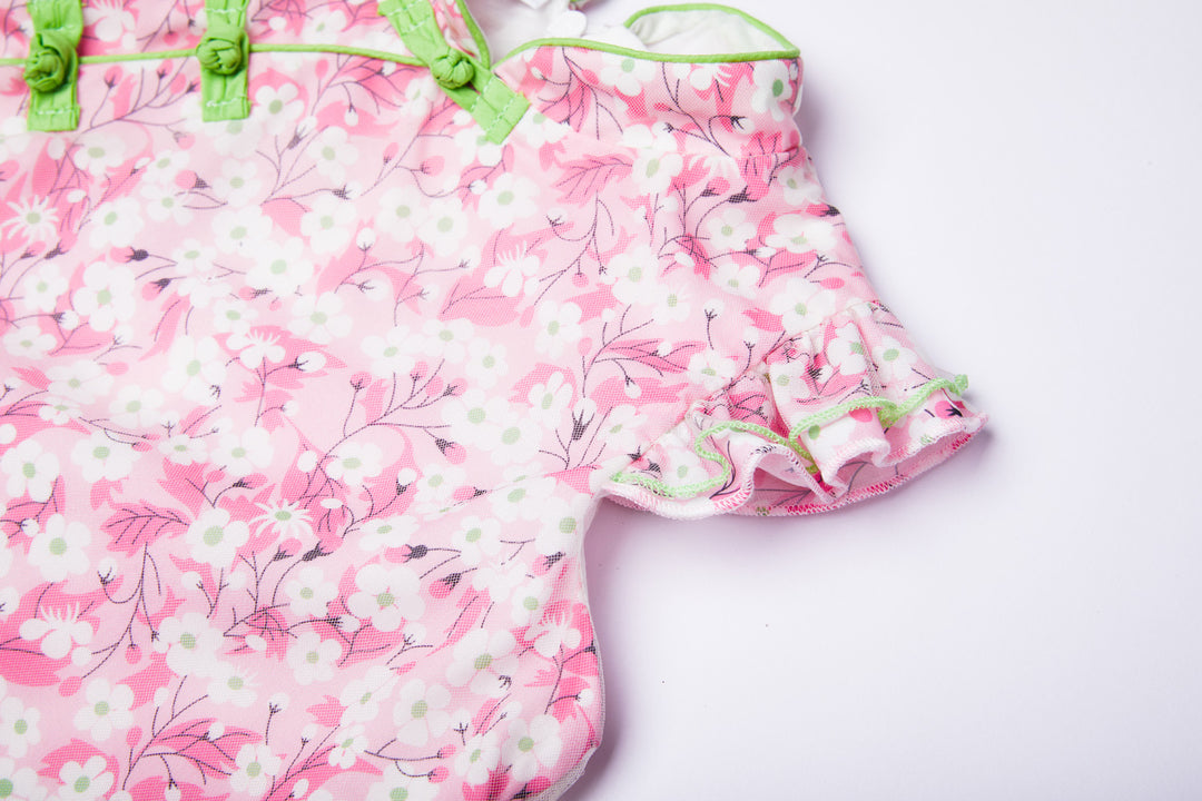 Baby Kids Girl Voile Cover Pink Cheongsam Dress w White Flowers - quixoticmuses