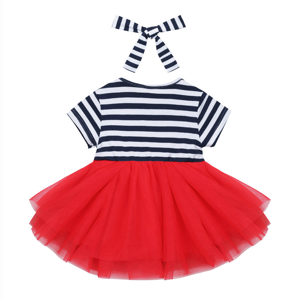 Baby Kids Christmas Outfit Stripe Santa Dress w Headband - quixoticmuses