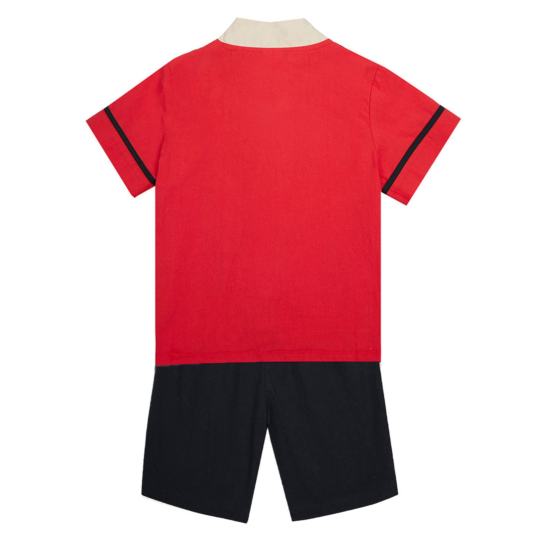 Baby Kids Boys Fake Two Piece Cheongsam Set Red Top n Black Shorts CNY Chinese New Year Outfit - quixoticmuses