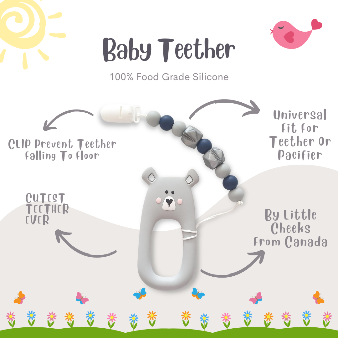 Baby Teether Set Grey Bear Silicone Teether Set By Little Cheeks - quixoticmuses