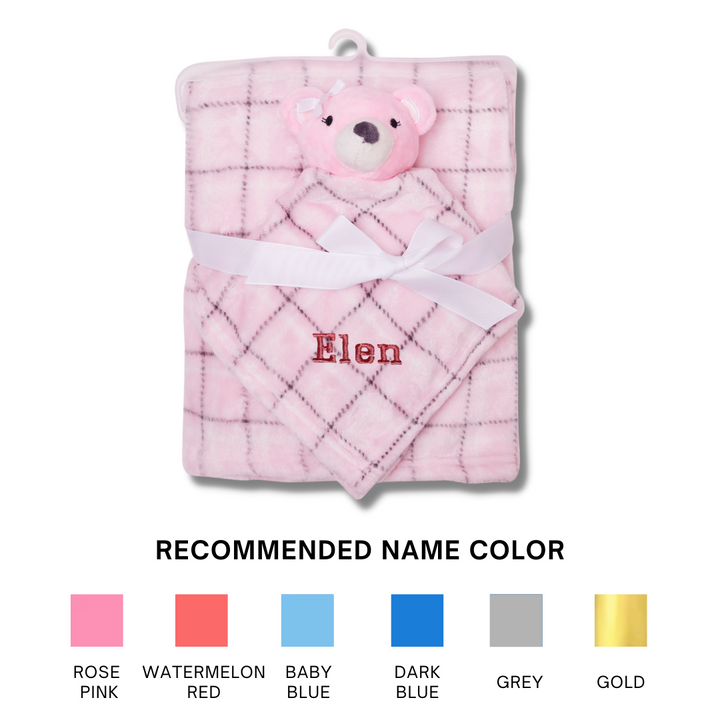 Personalised Customized Luvable Friends Plush Blanket With Pink Bear 17451 - quixoticmuses