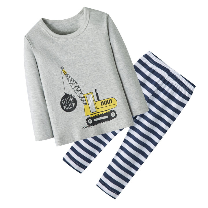 Baby Kids Pajamas Crane Grey Top n Stripe Pants Set - quixoticmuses