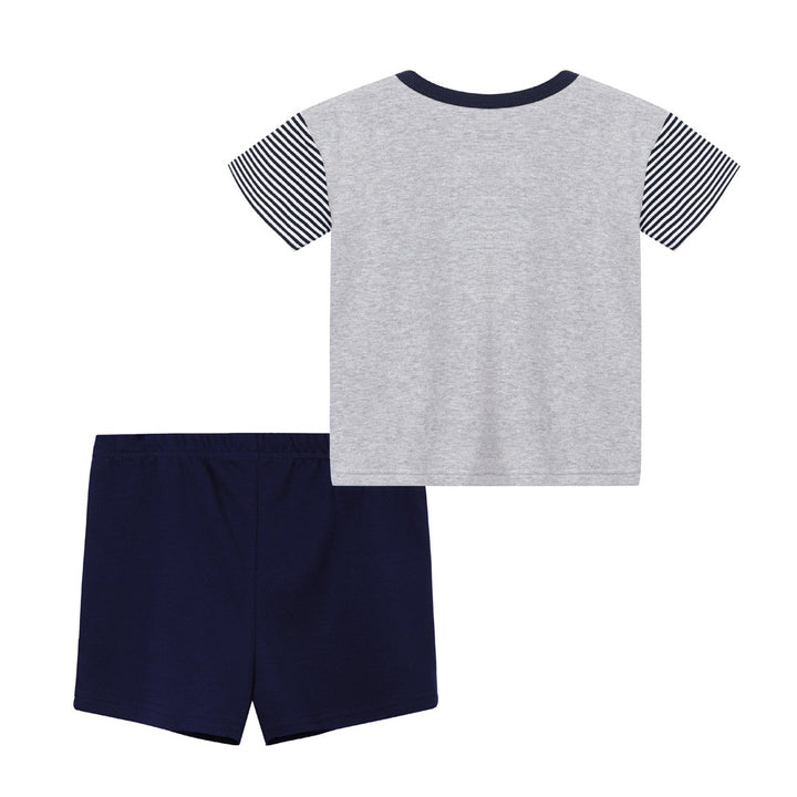 Baby Boy Lion Sketch Grey Top n Dark Blue Shorts Set - quixoticmuses