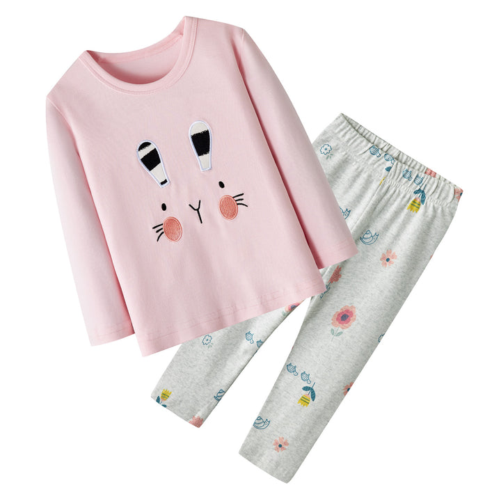 Baby Kids Pajamas Bunny Pink Top w Grey Pants Set - quixoticmuses