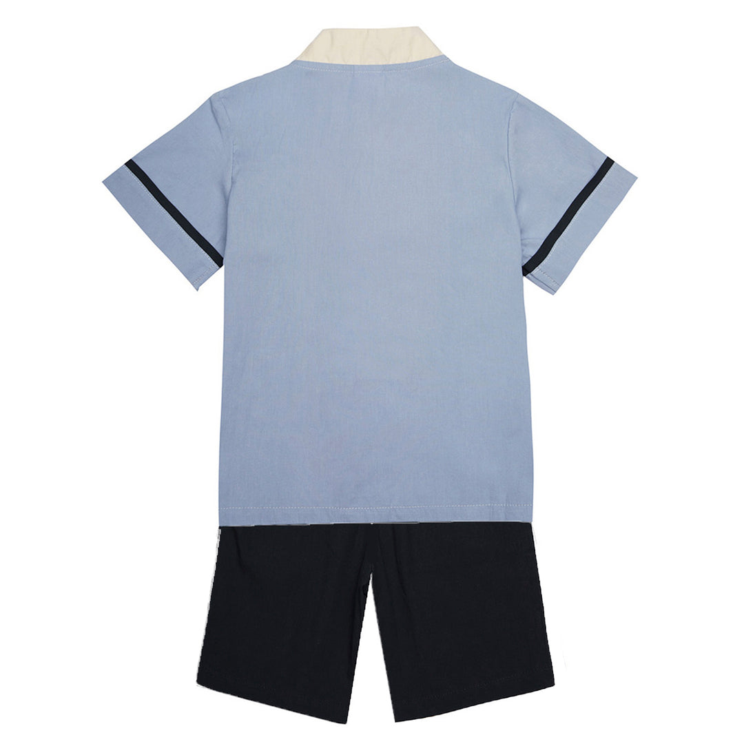 Baby Kids Boys Fake Two Piece Cheongsam Set Blue Top n Black Shorts CNY Chinese New Year Outfit - quixoticmuses