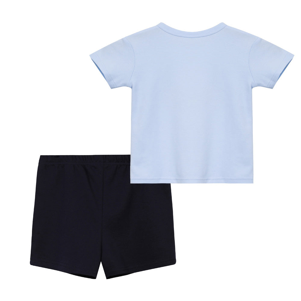 Baby Boy Bulldozer Blue Top n Dark Blue Shorts Set - quixoticmuses