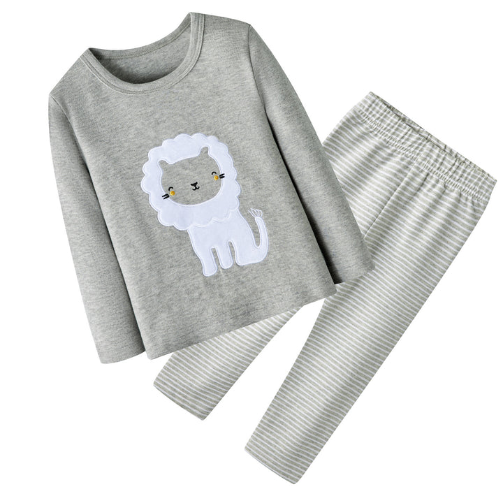 Baby Kids Pajamas White Lion Grey Top n Stripe Pants Set - quixoticmuses