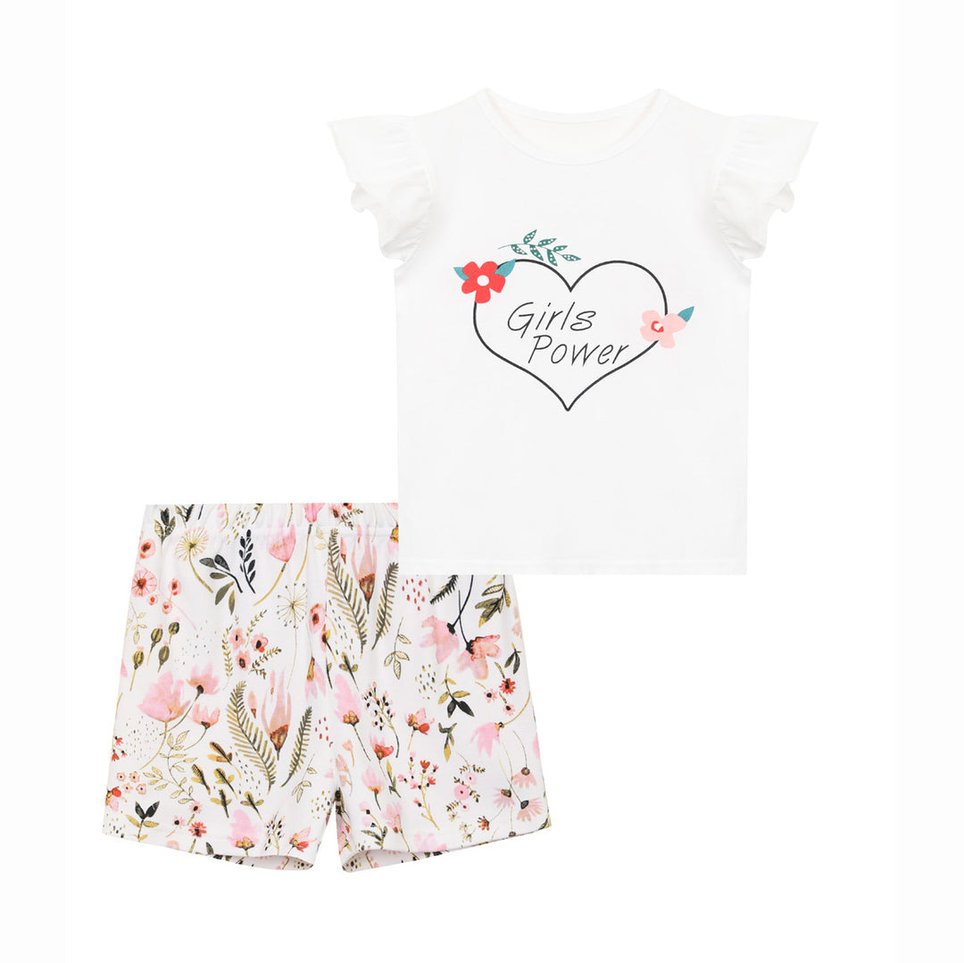 Baby Girl Ruffled Pink White Printed Top n Floral Shorts Set Girls Power - quixoticmuses