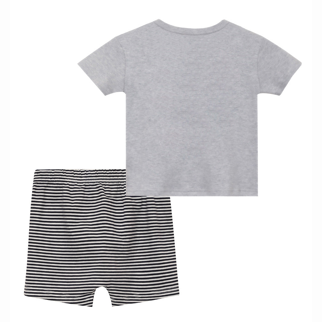 Baby Boy Dinosaur Grey Top n Stripe Shorts Set - quixoticmuses