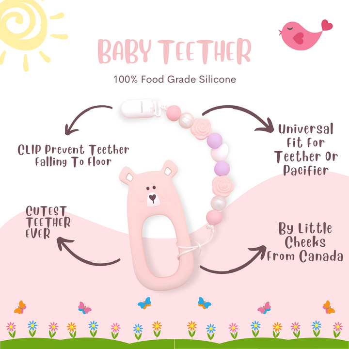 Baby Teether Set Pink Bear Silicone Teether Set By Little Cheeks - quixoticmuses