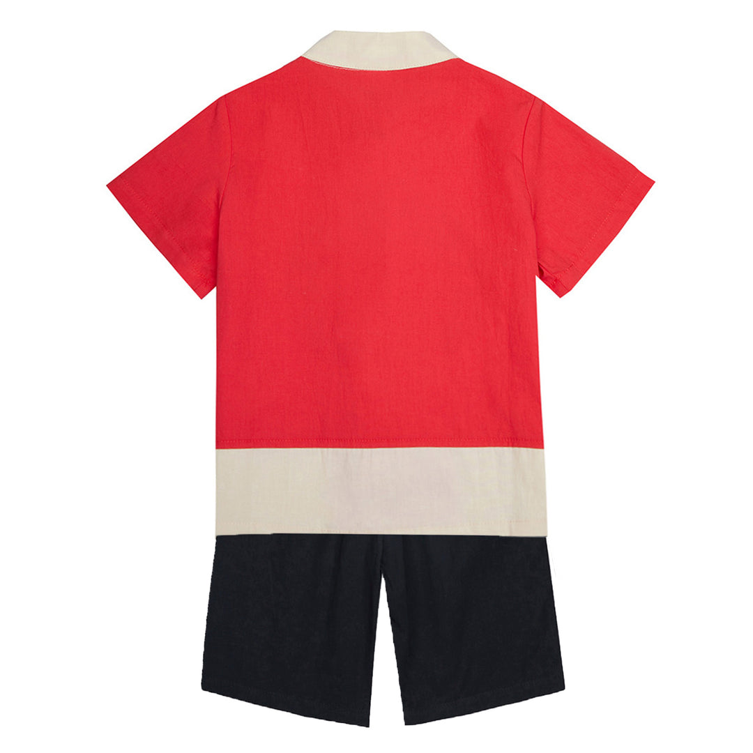 Baby Kids Boys Chinese Character Fu Cheongsam Set Red Top n Black Shorts CNY Chinese New Year Outfit - quixoticmuses