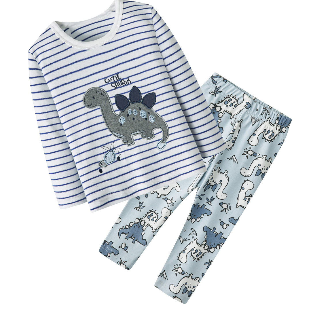 Baby Kids Pajamas Dinosaur Stripe Top n Dinosaur Pants Set - quixoticmuses