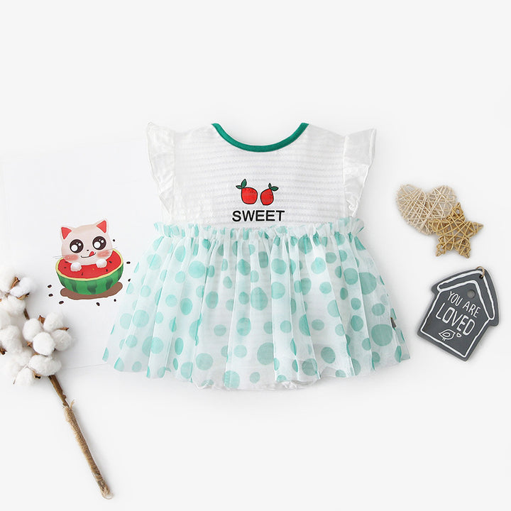 [ZBG09] Baby Girl Fruit Bodysuit Dress Voile Dotted Skirt - quixoticmuses