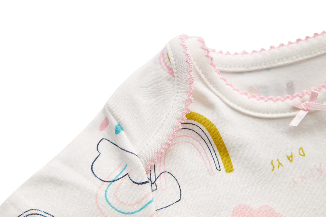 [ZBG03] Baby Girl White w Clouds Sun Rainbow Bodysuit Dress n Pink Cardigan 2 Pc Set - quixoticmuses