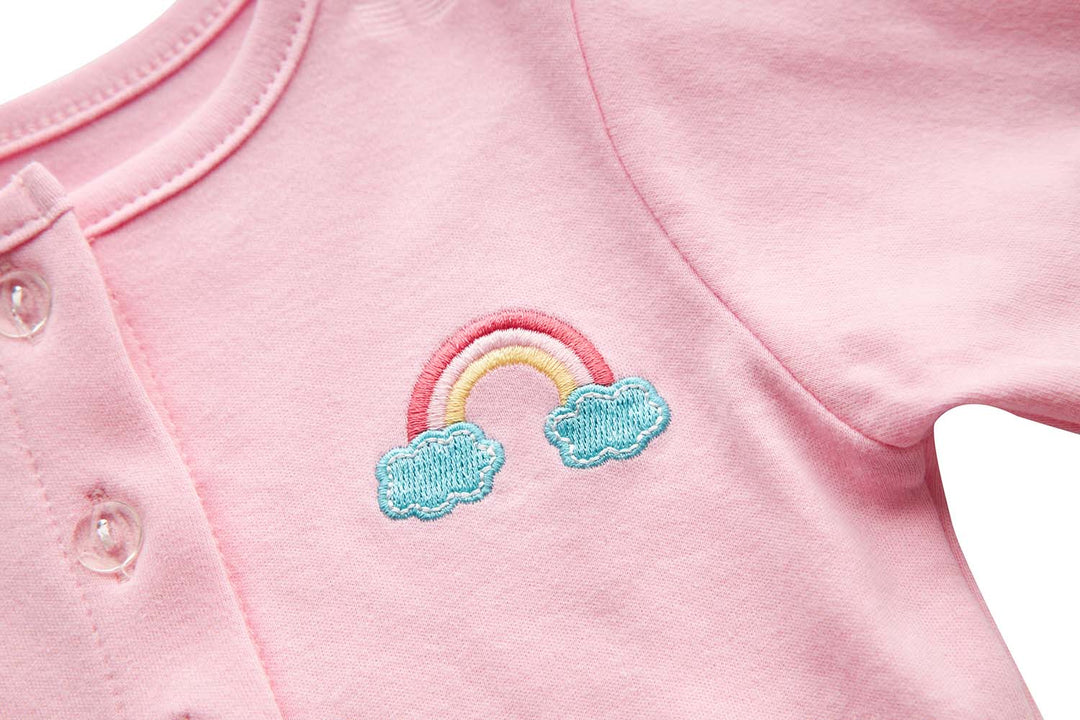 [ZBG03] Baby Girl White w Clouds Sun Rainbow Bodysuit Dress n Pink Cardigan 2 Pc Set - quixoticmuses