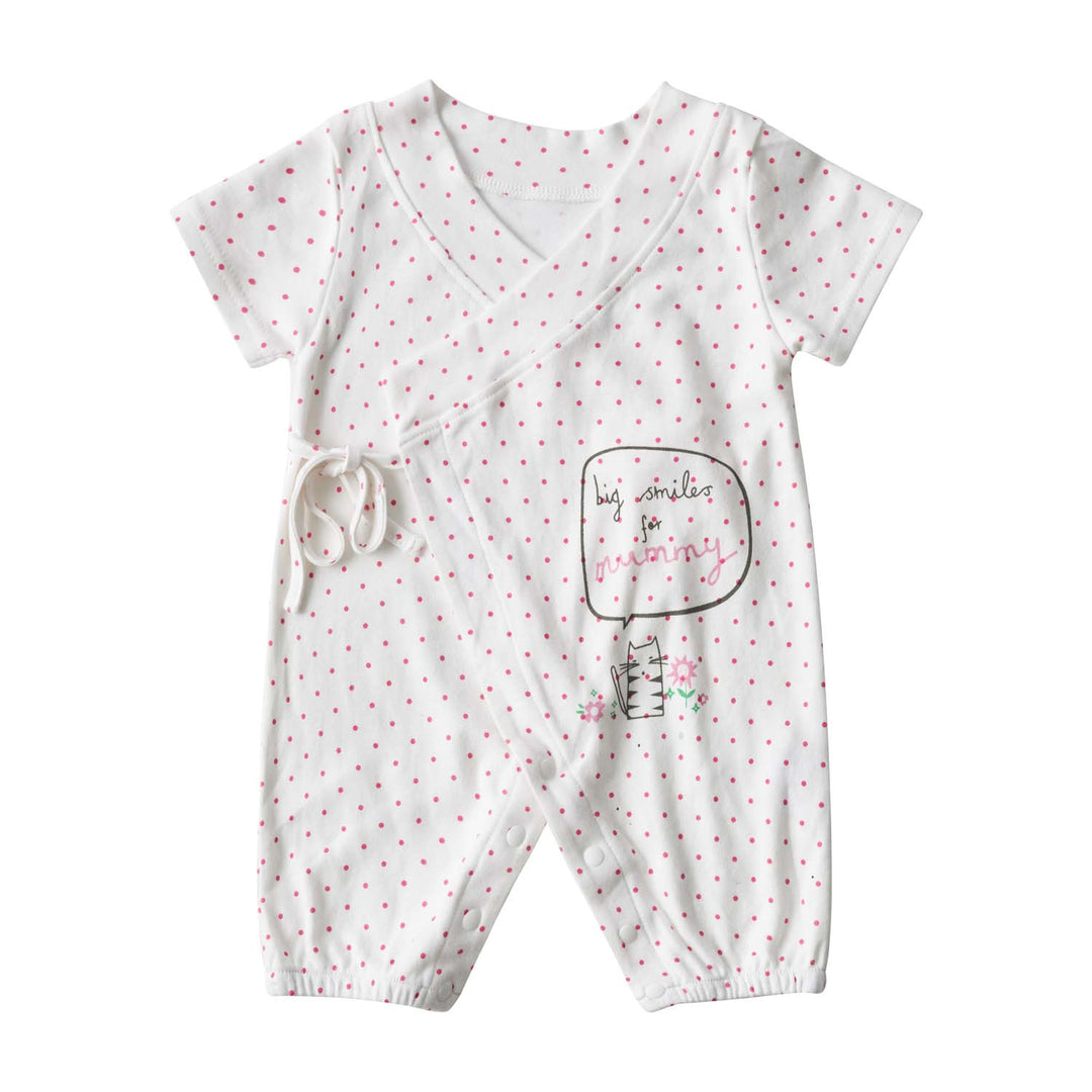 Baby Girl Kimono Romper White w Pink Dots Big Smiles for Mummy - quixoticmuses