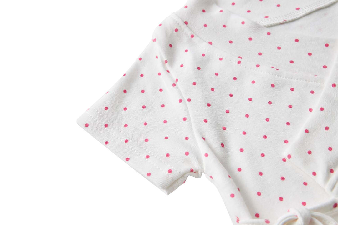 Baby Girl Kimono Romper White w Pink Dots Big Smiles for Mummy - quixoticmuses