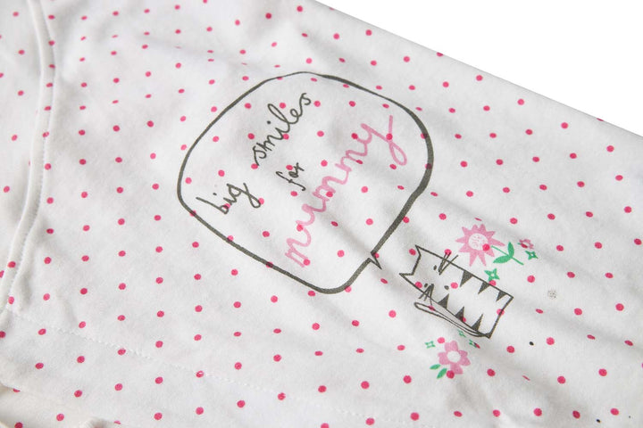 Baby Girl Kimono Romper White w Pink Dots Big Smiles for Mummy - quixoticmuses