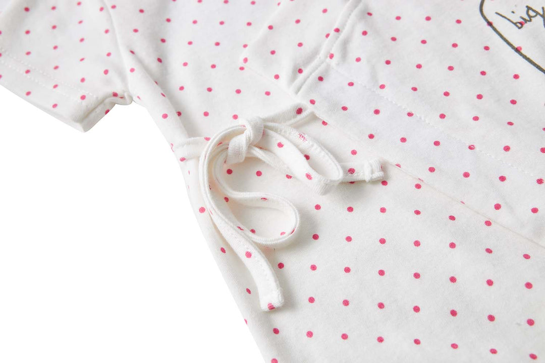 Baby Girl Kimono Romper White w Pink Dots Big Smiles for Mummy - quixoticmuses