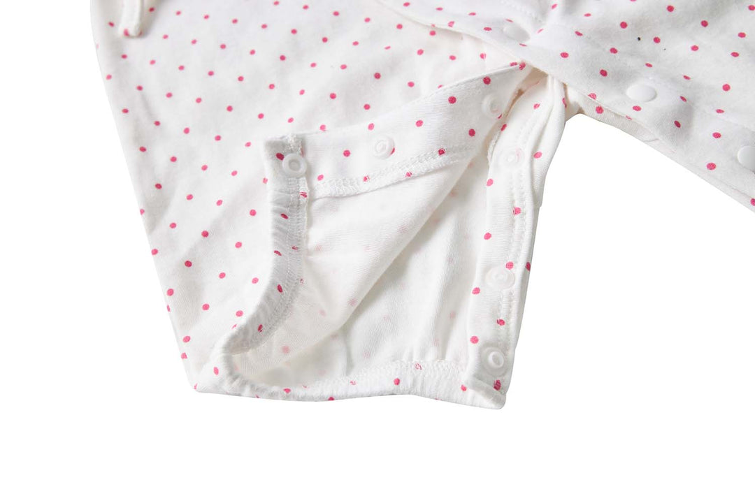 Baby Girl Kimono Romper White w Pink Dots Big Smiles for Mummy - quixoticmuses