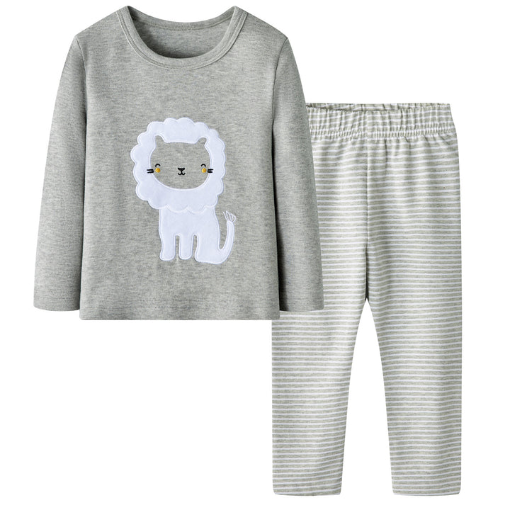 Baby Kids Pajamas White Lion Grey Top n Stripe Pants Set - quixoticmuses