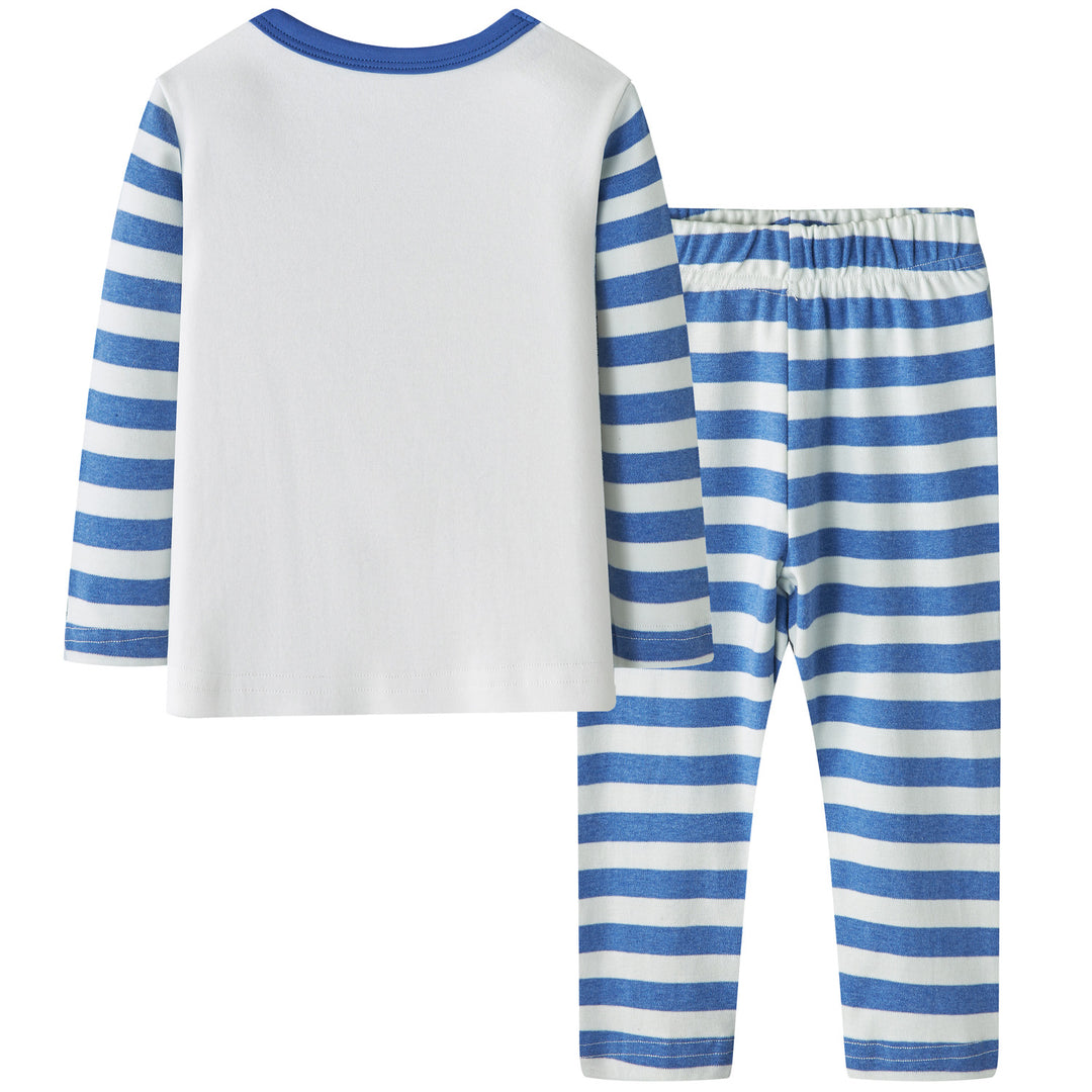 Baby Kids Pajamas Brown Bear White Top w Stripe Sleeves n Stripe Pants Set - quixoticmuses